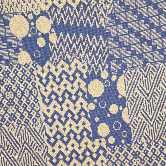 LuLaRoe Irma Tunic Med Blue Beige Jacquard Geometric Patchwork High Low Top - Picture 2 of 8